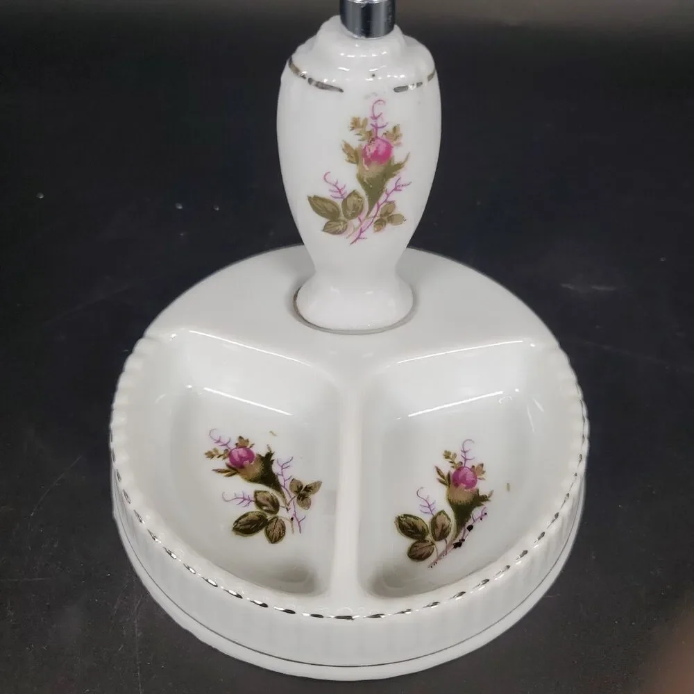 Antique Porcelain Pedestal Vanity Mirror Hand Painted Floral Victorian